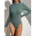 Elegant Ribbed Mock Neck Bodysuit for Women - Slim Fit, Stretchy Polyester Blend, Machine Washable