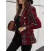 Double-breasted Notched Lapel Blazer, Elegant Plaid Tweed Long Sleeve Blazer For Office & Work, Women's Clothing