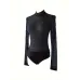 Rhinestone Mock Neck Bodysuit, Sexy Long Sleeve One Piece Bodysuit, Women's Clothing