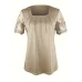 Contrast Lace Square Neck T-Shirt, Elegant Short Sleeve T-Shirt For Spring & Summer, Women's Clothing