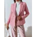 Double-breasted Notched Lapel Blazer, Elegant Long Sleeve Tweed Blazer For Office & Work, Women's Clothing