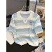 Bunny Embroidery Striped Collared T-Shirt, Preppy Short Sleeve T-Shirt For Spring & Summer, Women's Clothing