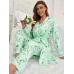 Women's Floral and Butterfly Print 3-Piece Pajama Set with Long Pants & Long Sleeve Belted Robe, Casual Crew Neck