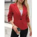 Notched Collar Button Front Blazer, Elegant Ruched 3/4 Sleeve Blazer For Office & Work, Women's Clothing