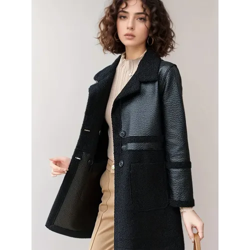 Fuzzy Open Front Blazer, Elegant Lapel Long Sleeve Blazer For Office & Work, Women's Clothing