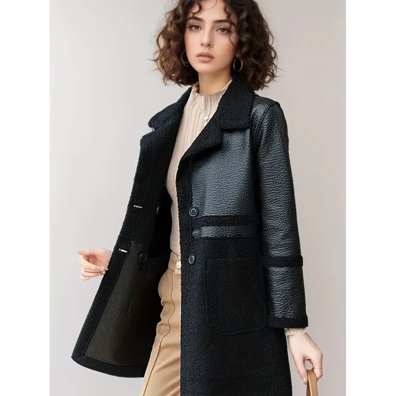 Fuzzy Open Front Blazer, Elegant Lapel Long Sleeve Blazer For Office & Work, Women's Clothing