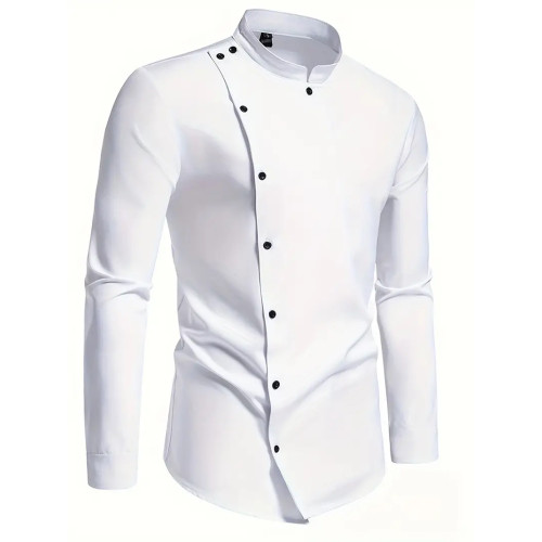 Casual Stretch Men's Long Sleeve Shirt with Unique Stand Collar