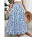Floral Print A-line Skirt, Elegant Elastic High Waist Skirt For Spring & Summer, Women's Clothing