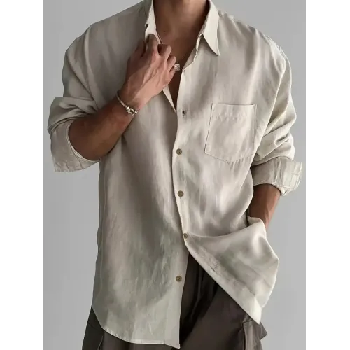 Long Sleeve Solid Linen Shirt for Men