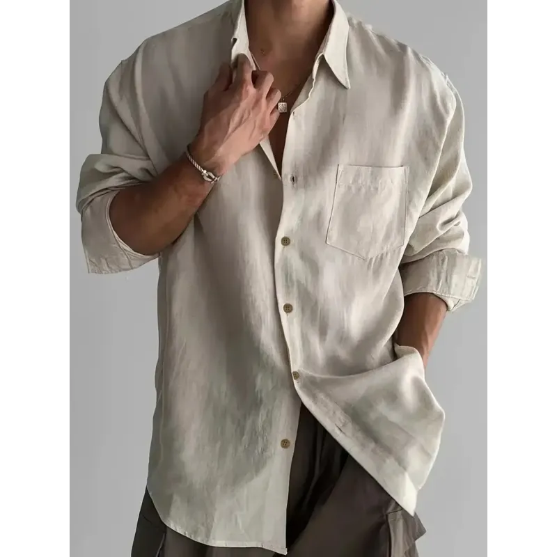 Long Sleeve Solid Linen Shirt for Men