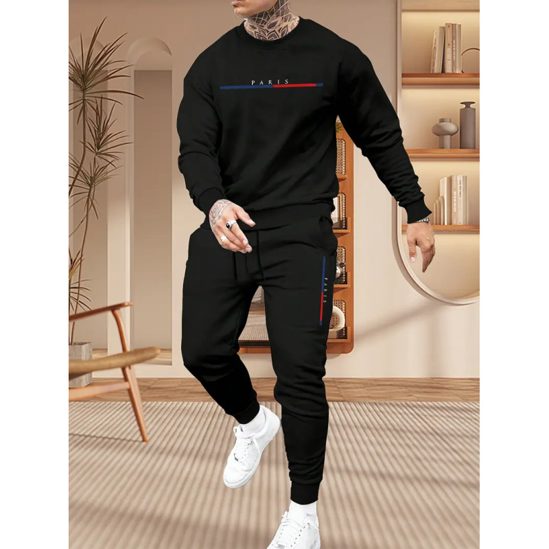 Men's 2-Piece Set, Casual Round Neck Sweatshirt and Joggers