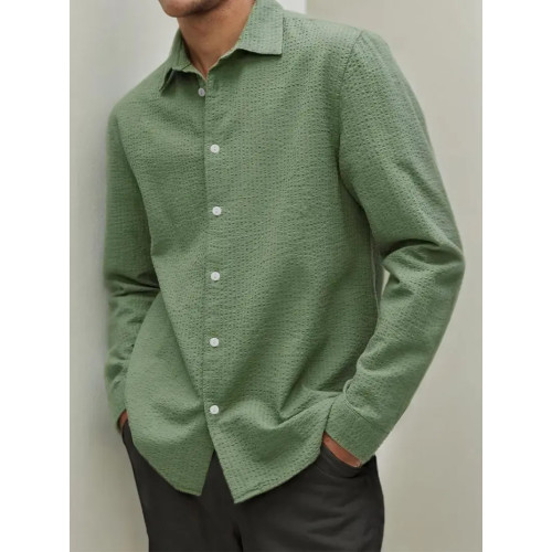 Men's Cotton Seersucker Long Sleeve Shirt