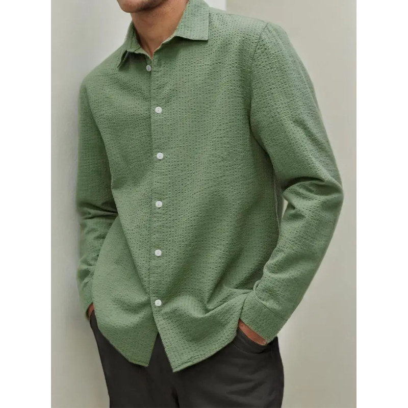 Men's Cotton Seersucker Long Sleeve Shirt