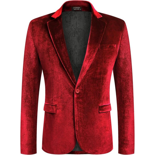 Men Notched Lapel Velour Suit Jacket