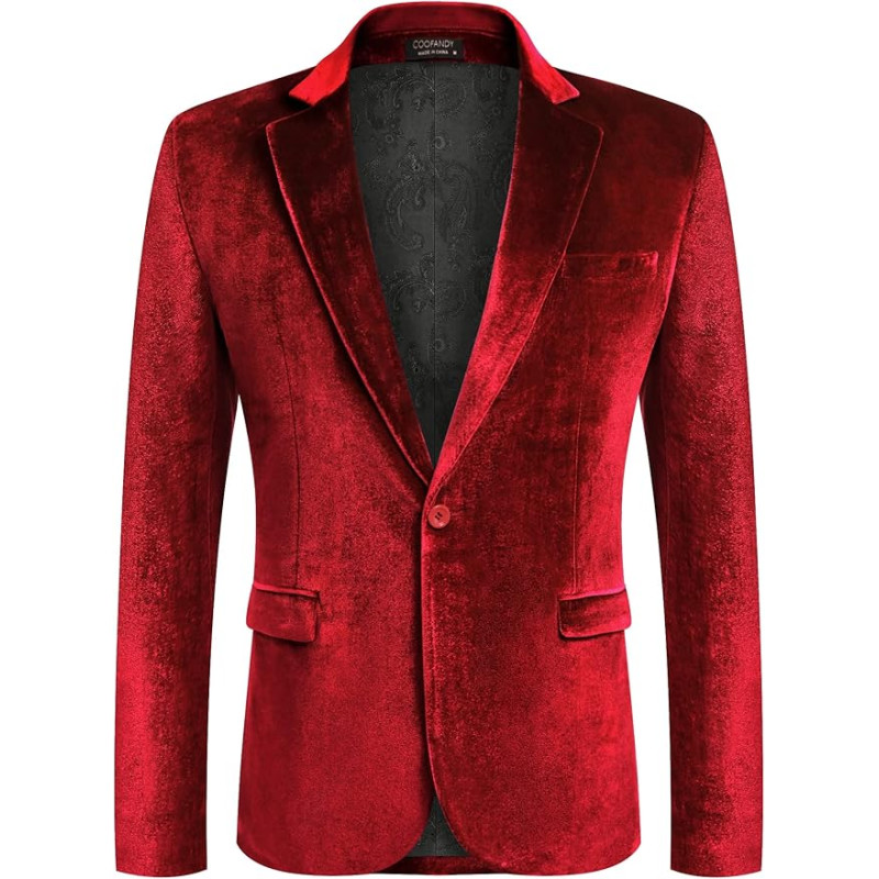 Men Notched Lapel Velour Suit Jacket