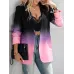 Elegant Gradient Long Sleeve Blazer for Women - Open Front, Polyester & Spandex Blend, Machine Washable